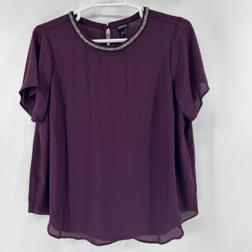 Torrid 1 Blouse Shirt Top Tunic Women's 1X 16W PIus Deep Purple Holiday Fairy